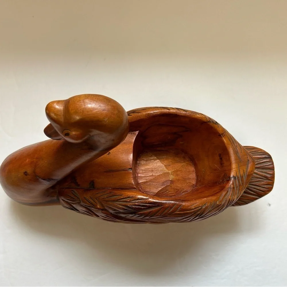 Hand carved wooden swan/ ornate/ Vintage/ acacia wood